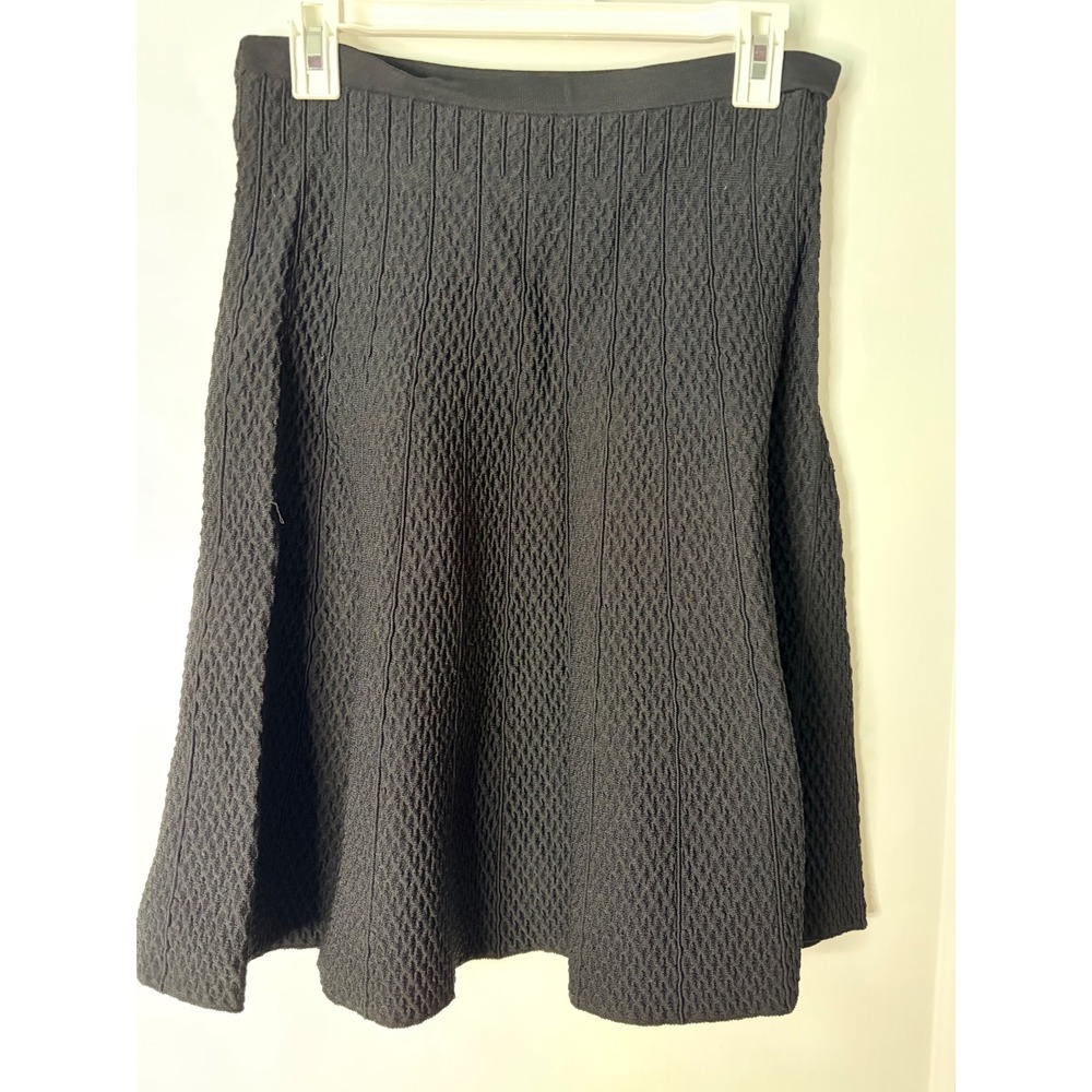 Cabi Black Textured Knit A-Line Skirt Women Small Pull On Stretchy Honeycomb